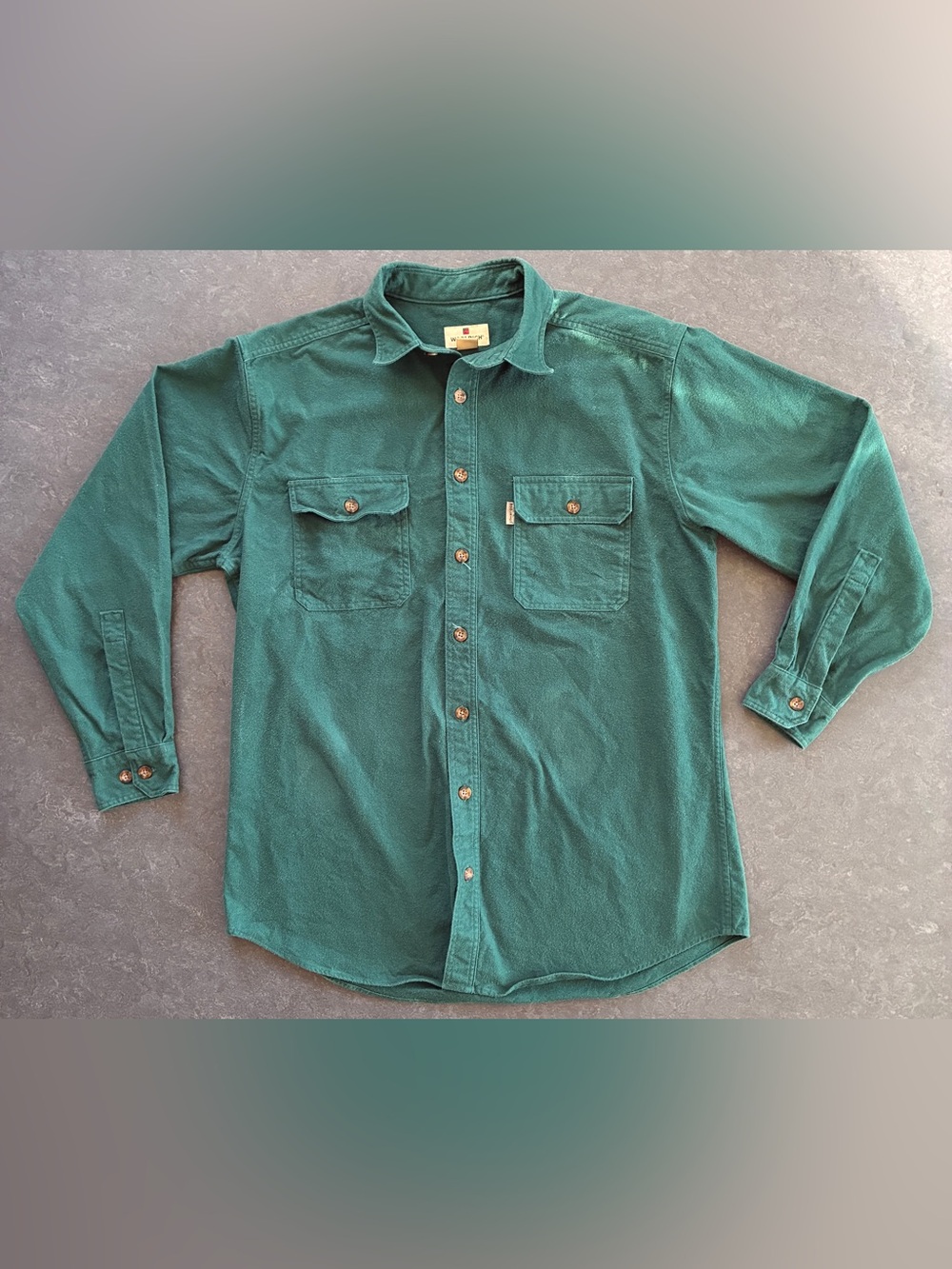 Woolrich Forest Green Long-Sleeve Button-Down Thick Flannel Shirt | LT